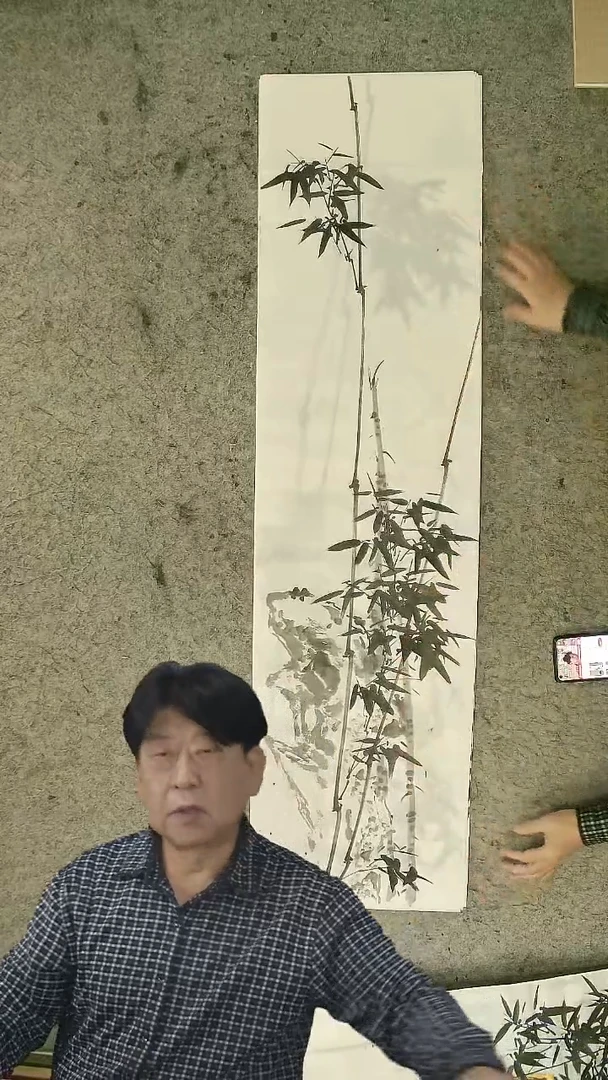 书法四尺对开  墨竹条屏 34*138cm