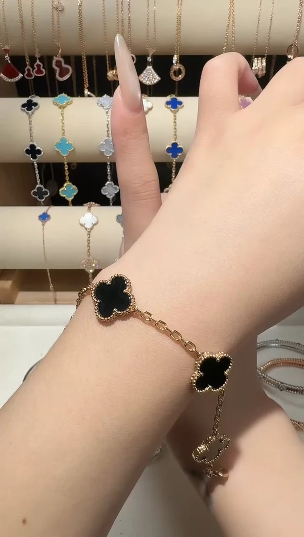 玛瑙/玉髓手链18K金镶嵌k枚黑五花