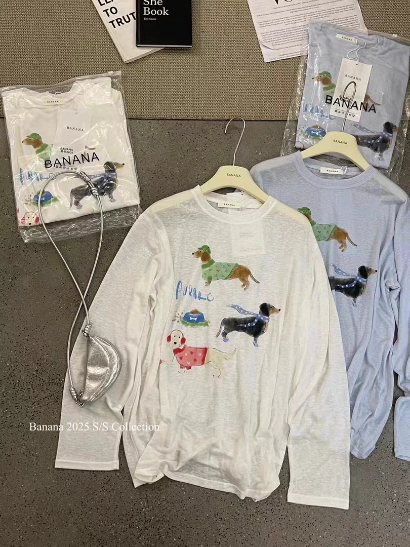 高级感小众印花防晒长袖T恤女夏季2025新款小个子气质百搭ins上衣