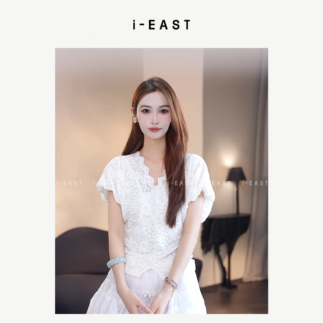 i-EAST QQ 优雅矜贵~百搭时尚蕾丝百搭上衣-5X SY8633