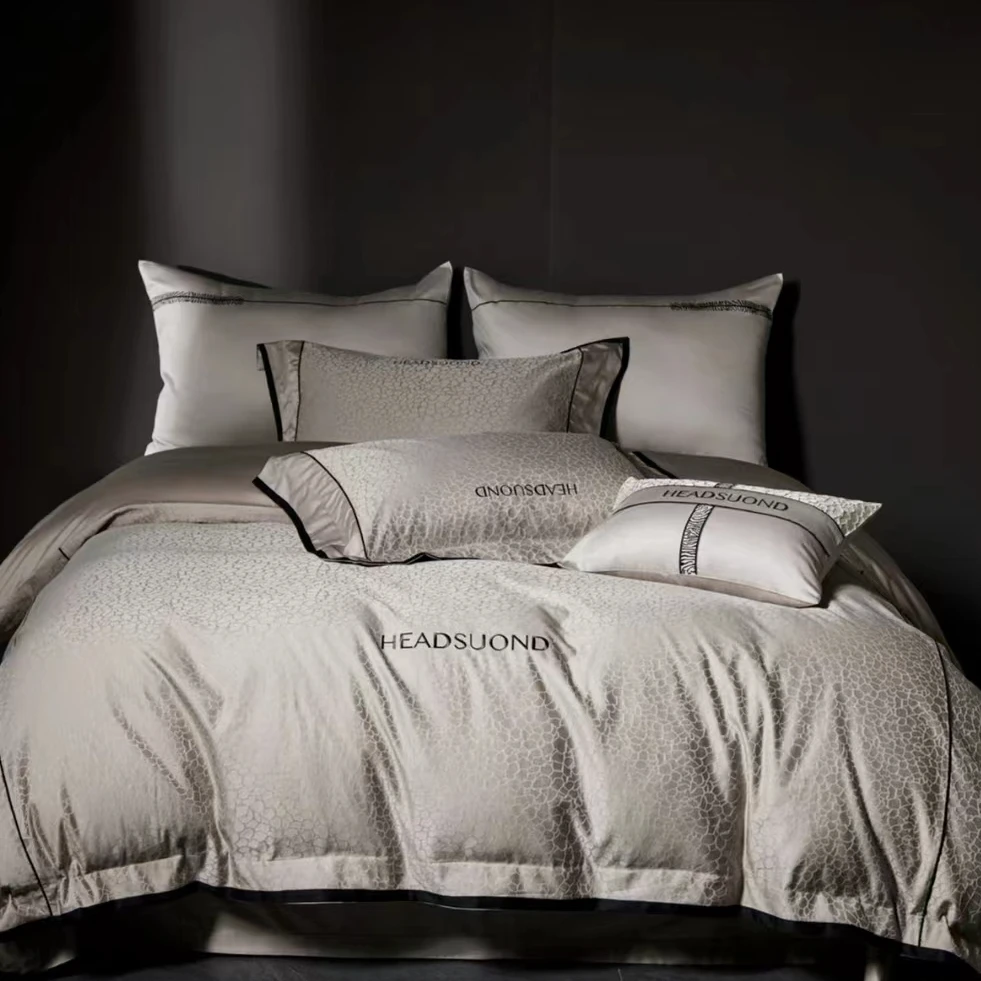 【高货清仓】超精密提花撞色拼边天丝棉刺绣四件套-劳伦斯/灰