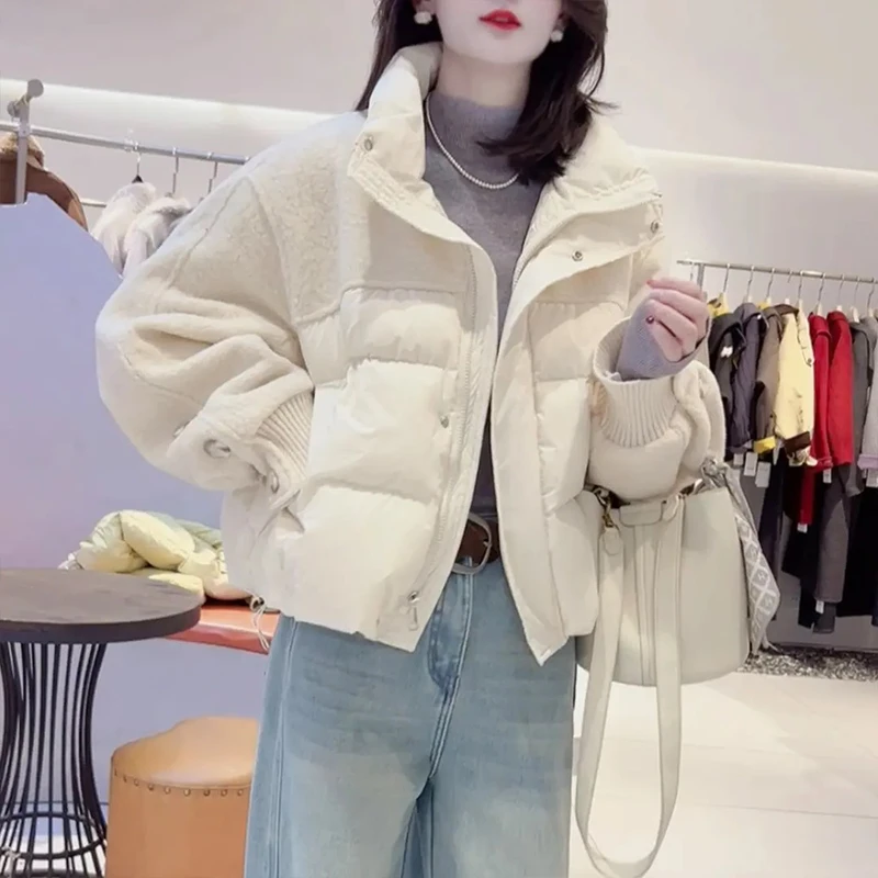 设计感韩系立领拼接棉服外套女气质2025年秋冬新款加厚保暖上衣