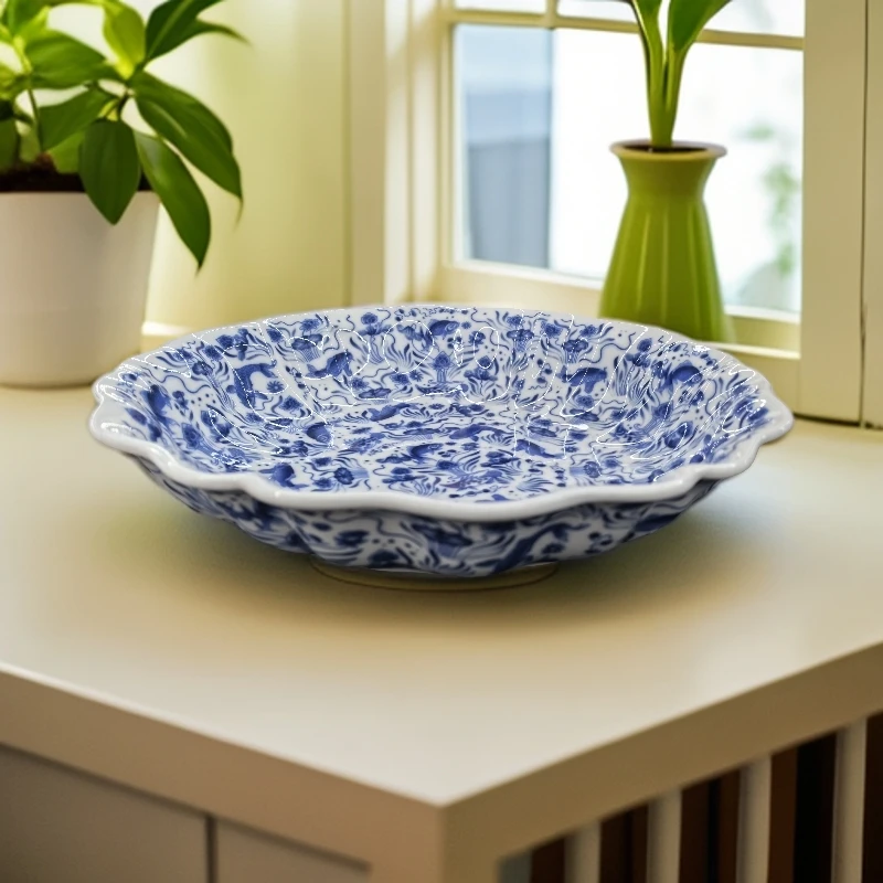 10.5寸青花鱼趣春菊浅碗（3个）