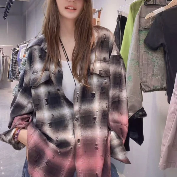 【破洞渐变色衬衫】新款小众设计破洞渐变色衬衫 ZAN82932