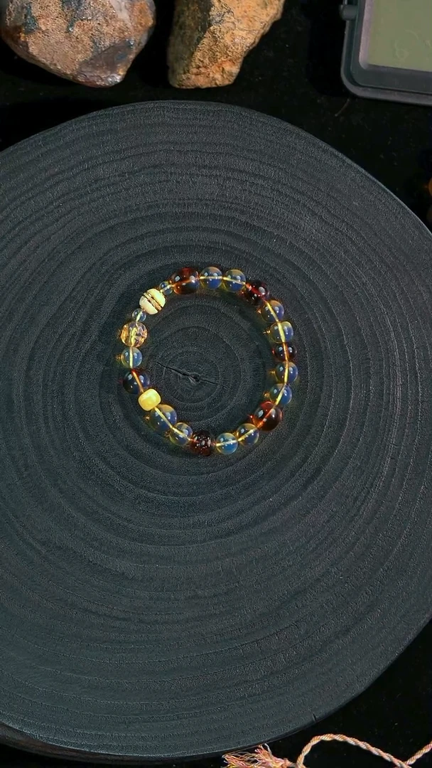 琥珀银S925镀金镶嵌珠宝奇石琥珀多宝手串