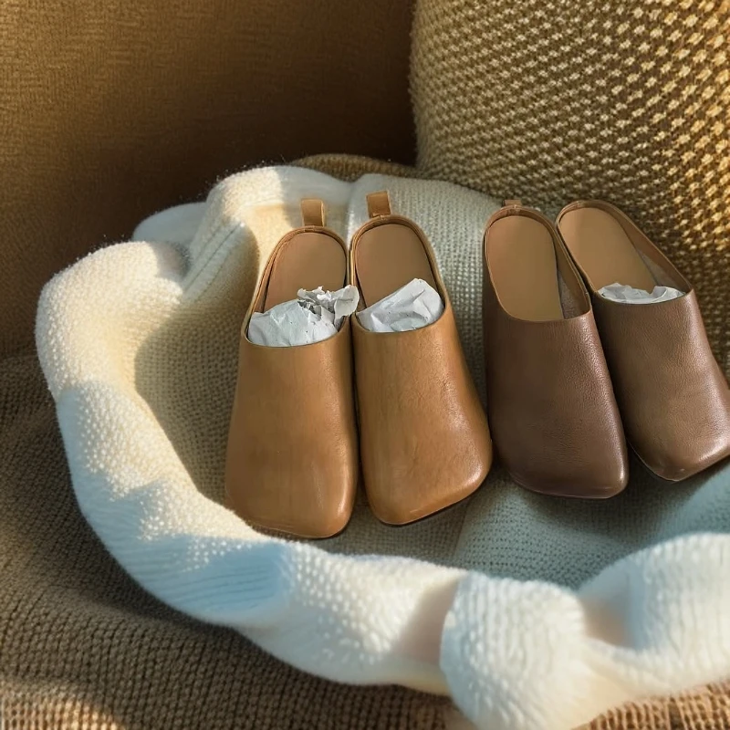 真牛皮休闲平底凉拖鞋女夏外穿