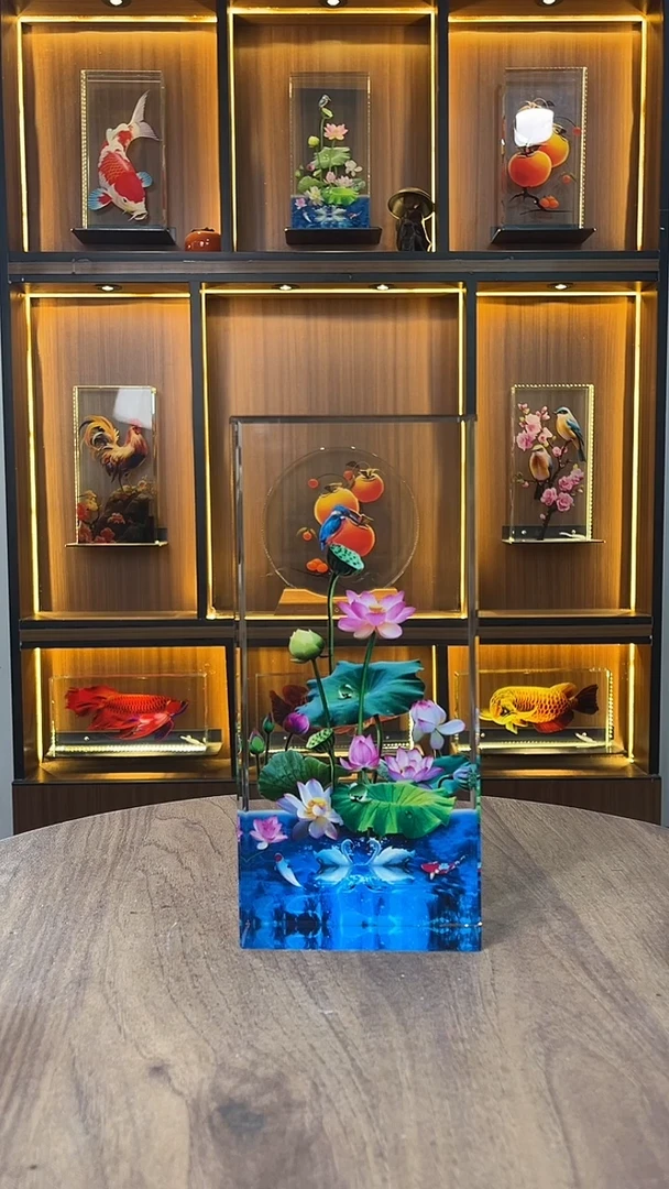 人造水晶斯****箱细微60*40荷花+底座