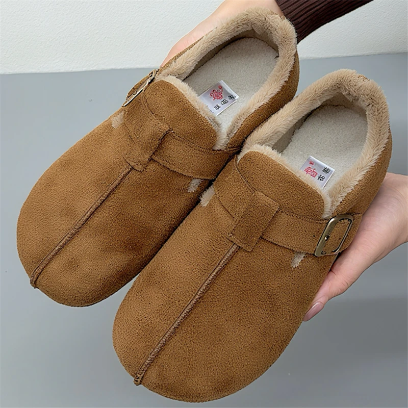 冬季加绒保暖时尚勃肯棉鞋老北京新款女棉鞋一脚蹬休闲百搭懒人鞋