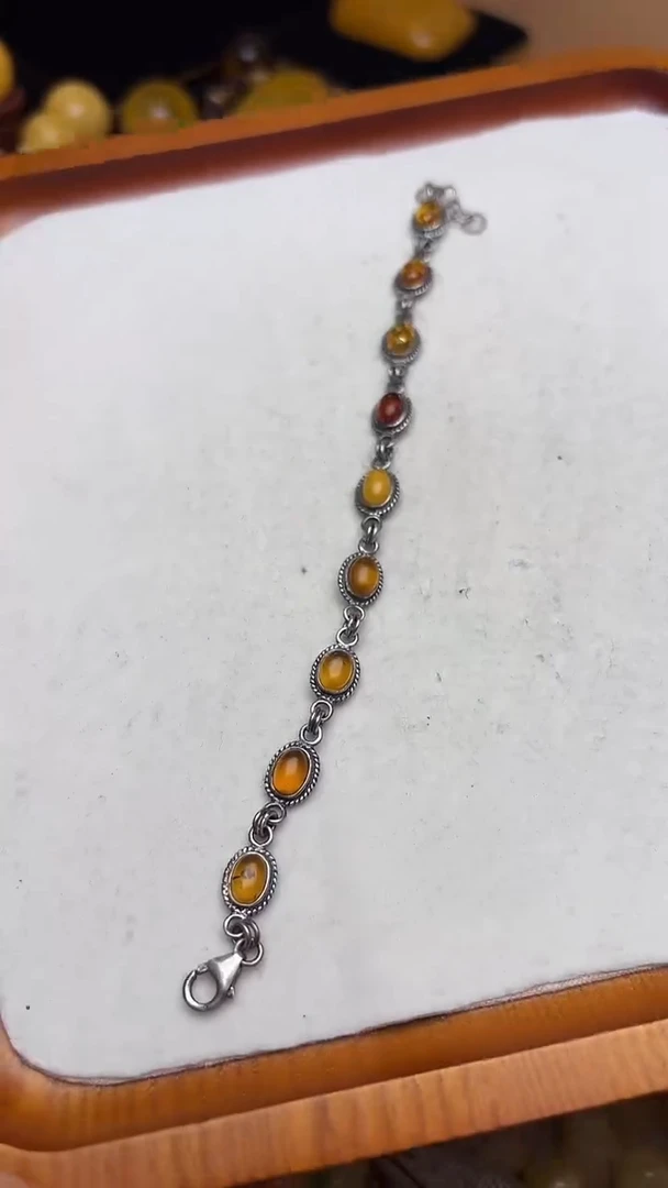 手链琥珀银S925镶嵌处理琥珀蜜蜡银手链