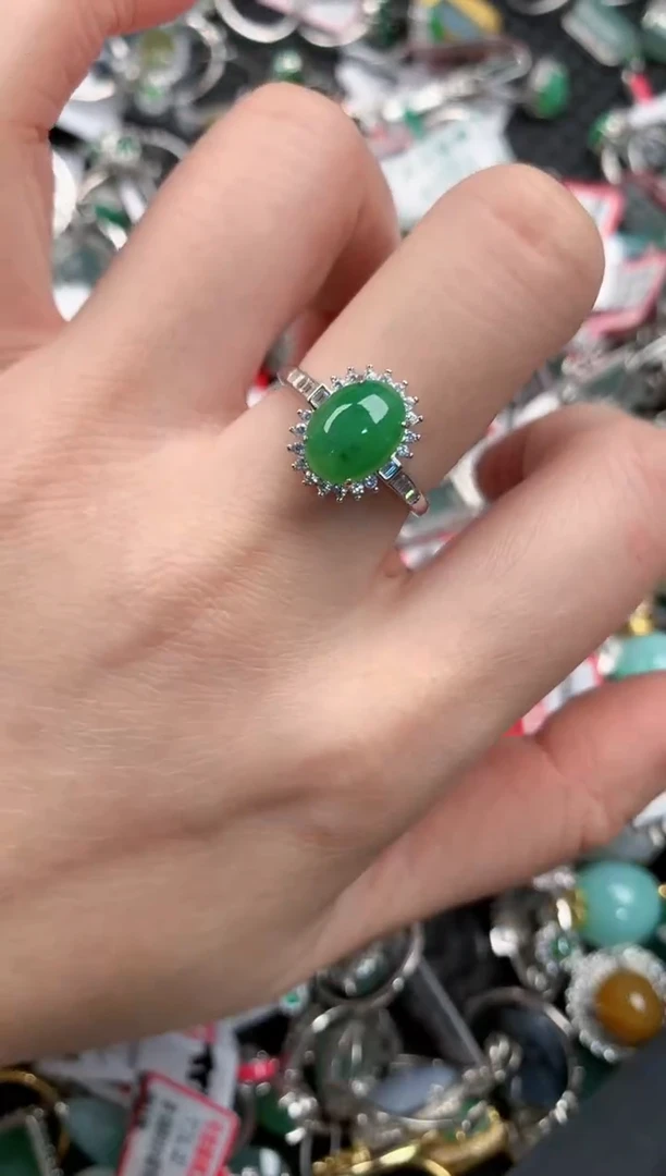 银S925镶嵌戒指翡翠444---6