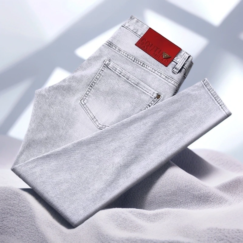 宾斯洛特夏季薄款浅色牛仔裤男时尚百搭简约长裤修身小直筒九分裤