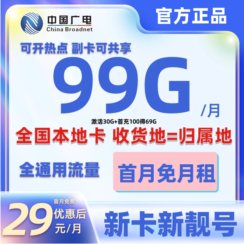 【本地归属地】中国广电大流量卡电话卡全国通用不限速手机卡套餐
