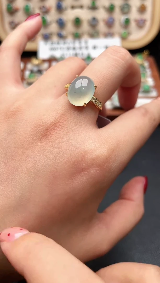 银S925镶嵌戒指翡翠一物一证一礼盒