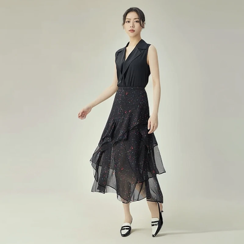 AMASS/阿玛施新款不规则花边造型时尚波点高腰显瘦半身裙5200460