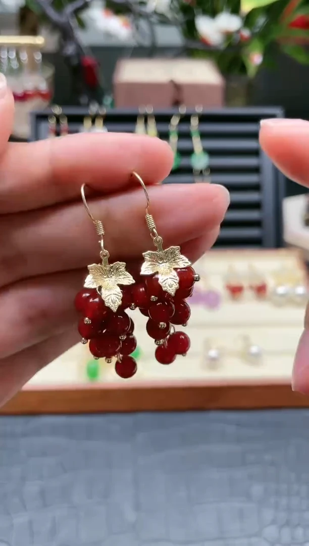 【闪购商品】南红玛瑙耳饰银S925镀金镶嵌9565422