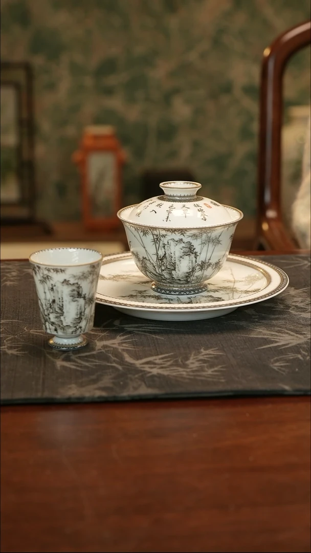 陶手绘精美纹饰墨竹三件套组