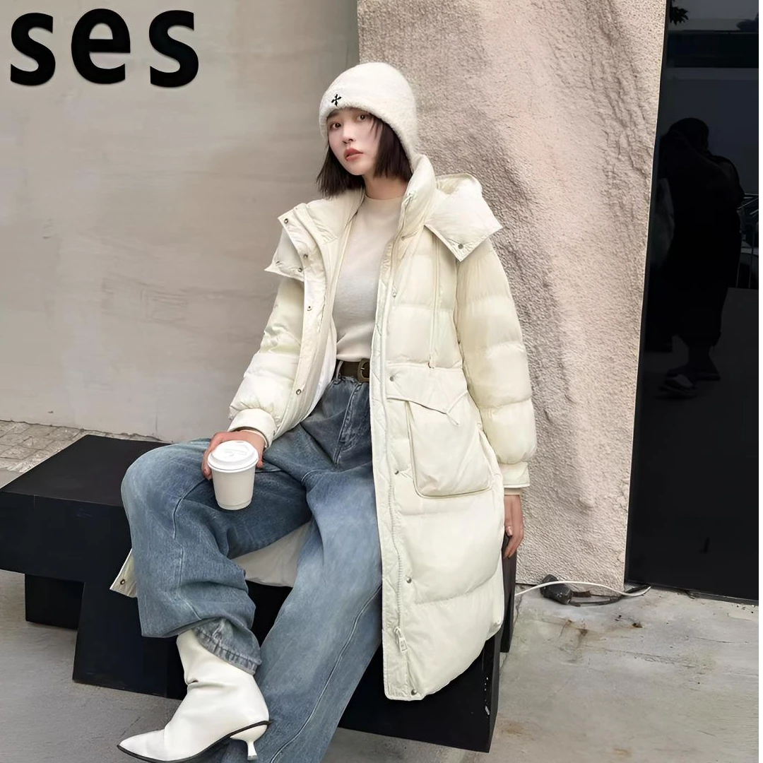 羽绒服女韩版冬季新款时尚中长款宽松显瘦连帽加厚保暖外套-8916