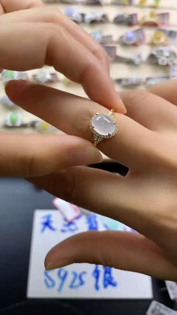 银S925镶嵌戒指翡翠翡翠 蛋面 银S925镶嵌