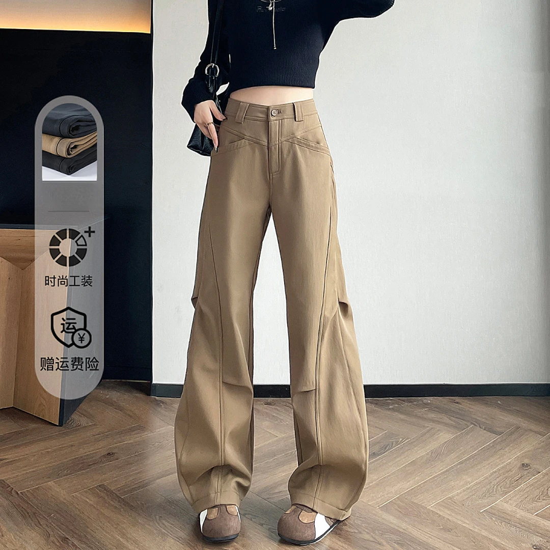 加绒弯刀工装裤女秋冬2025新款高腰宽松直筒小个子休闲香蕉阔腿裤