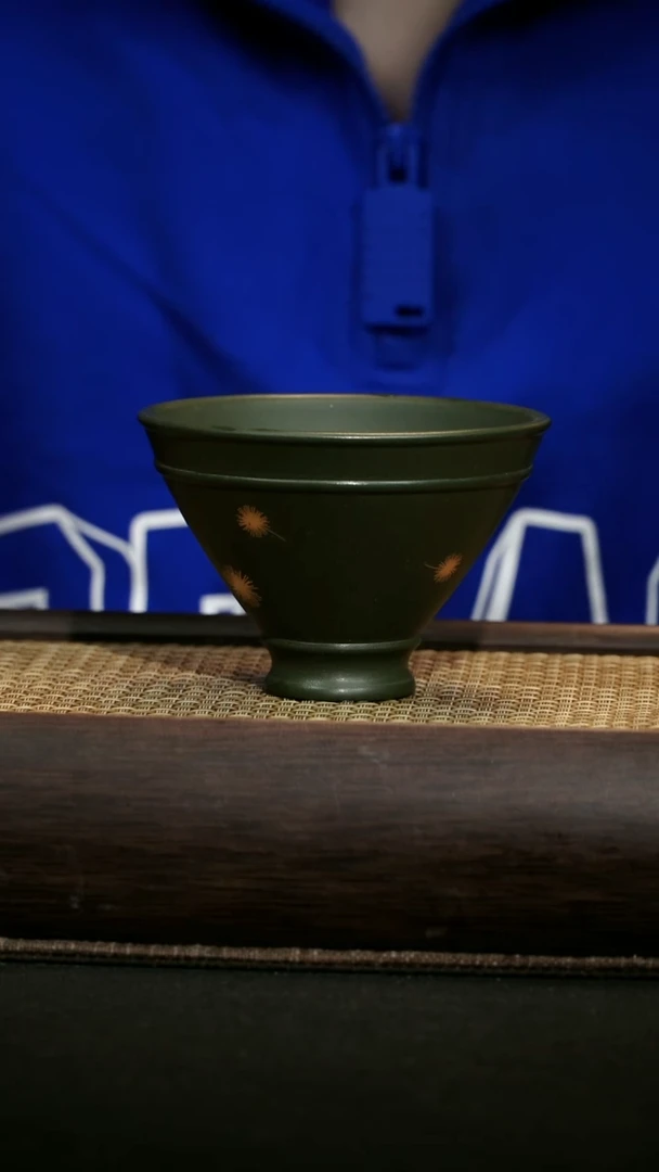 茶杯紫砂斗笠杯洒金民国绿80毫升