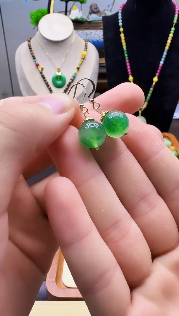 翡翠14K金镶嵌耳饰E96