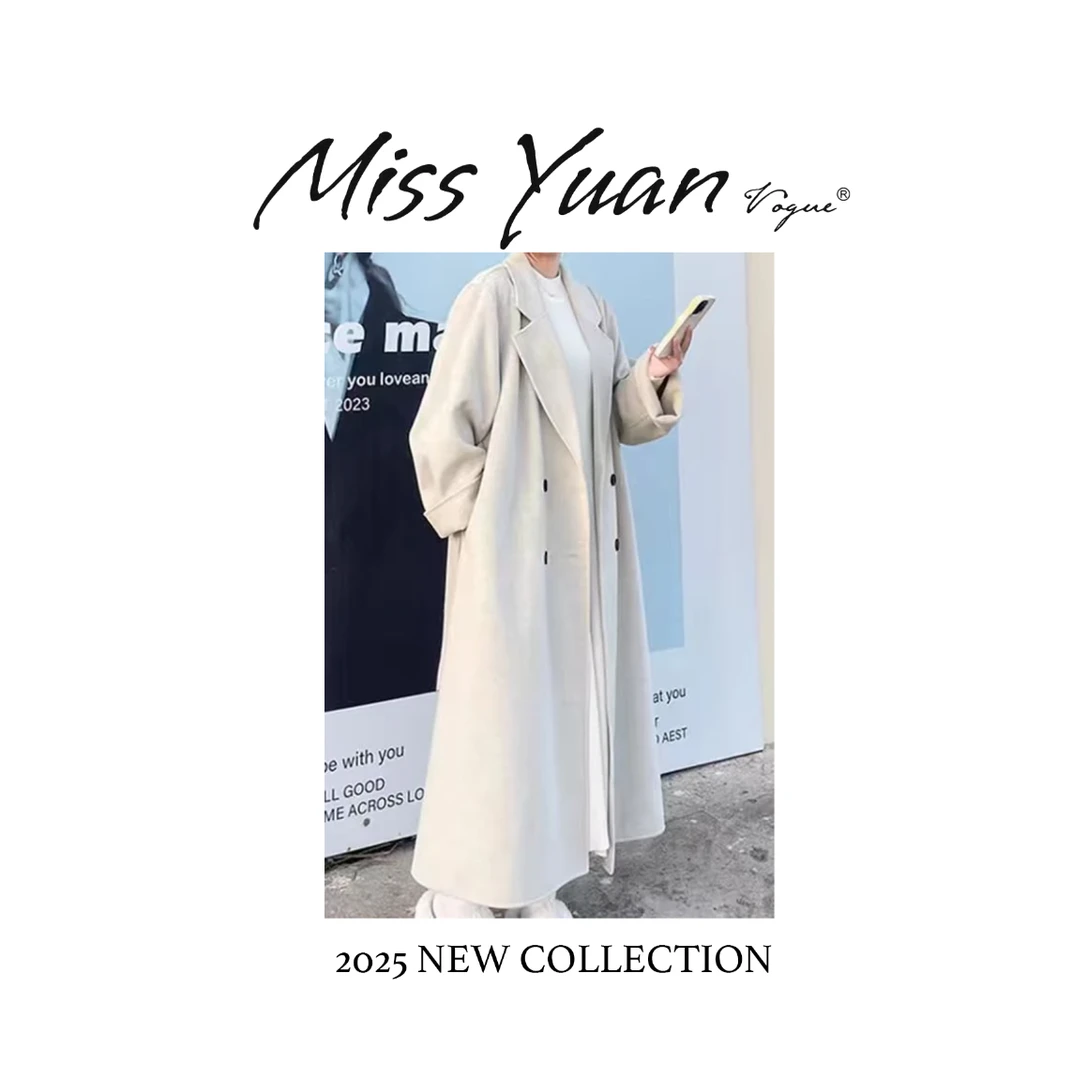 宽松款秋冬双排女型西装羊毛外套扣长款慵懒大衣毛呢双面-2264款