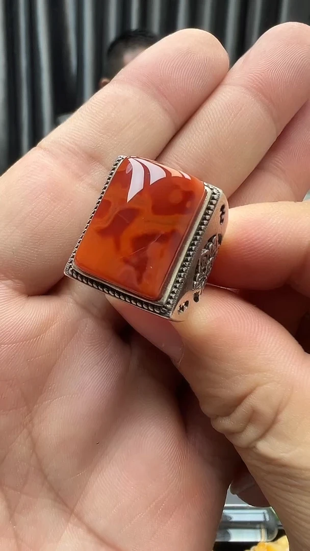 银S925镶嵌南红玛瑙戒指南红戒指