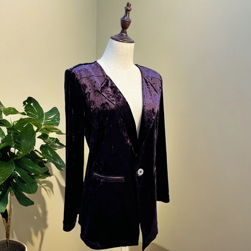 秀巧正品7343丝绒西服外套时尚女装精品气质春秋外搭长袖修身