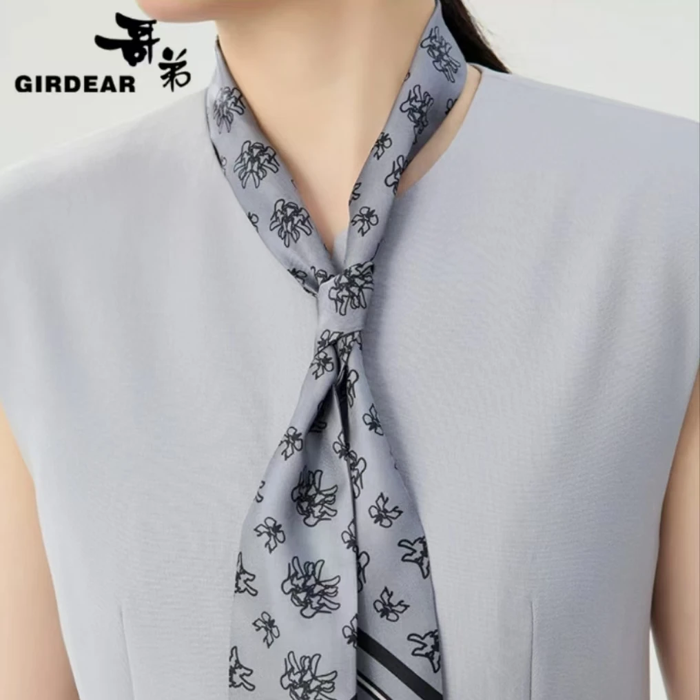 GIRDEAR/哥弟180002时尚经典日常百搭龙头印花细长飘带丝巾