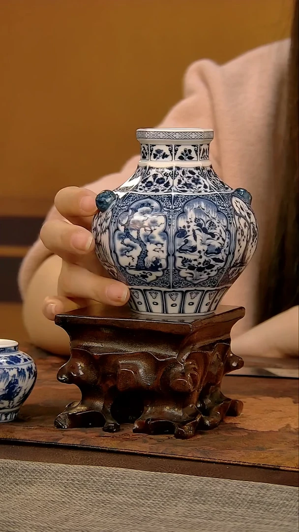 瓷片景德镇陶瓷元青花松竹梅八棱罐