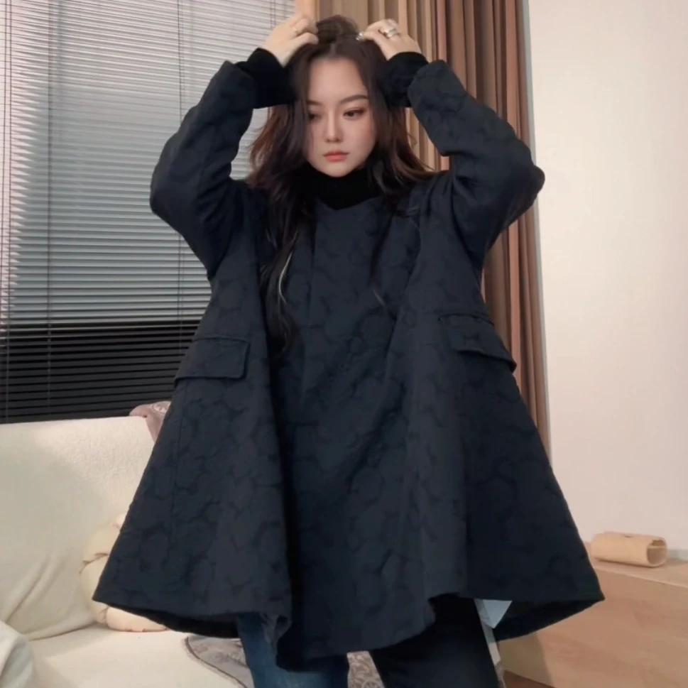 museguhui/木色古汇825129#百搭休闲秋冬宽松中长款时尚棉服外套