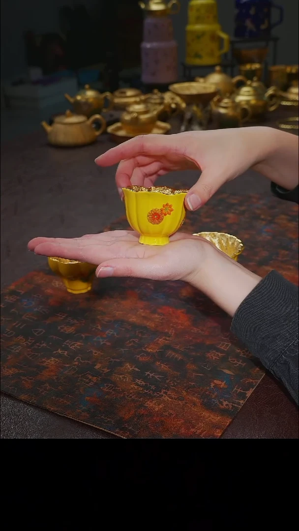 杯【宜景窑帝王黄鎏金系列】洛神樱花