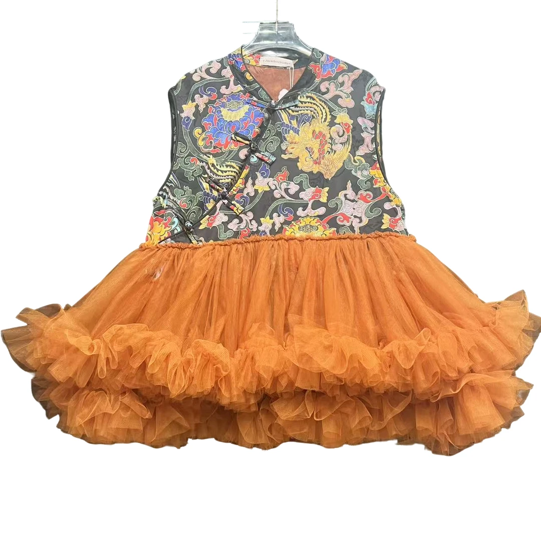 4778新中式涂鸦设计连衣裙时尚中国风时尚百搭蓬蓬裙