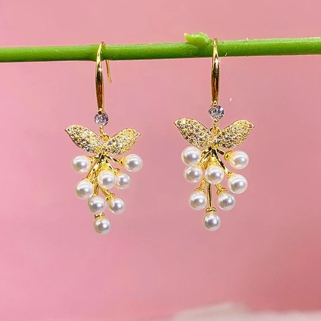 铜合金锆石耳饰 （172号）925银花卉蝴蝶吊坠气质女神精致百搭设计