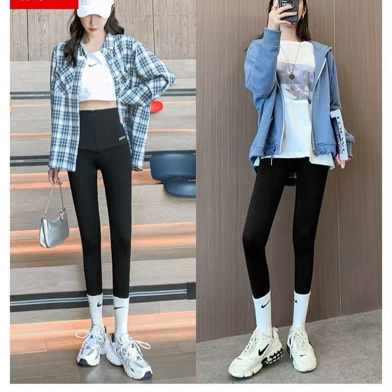 新品！可内外穿加绒带拉链芭比修身打底裤ZJ041