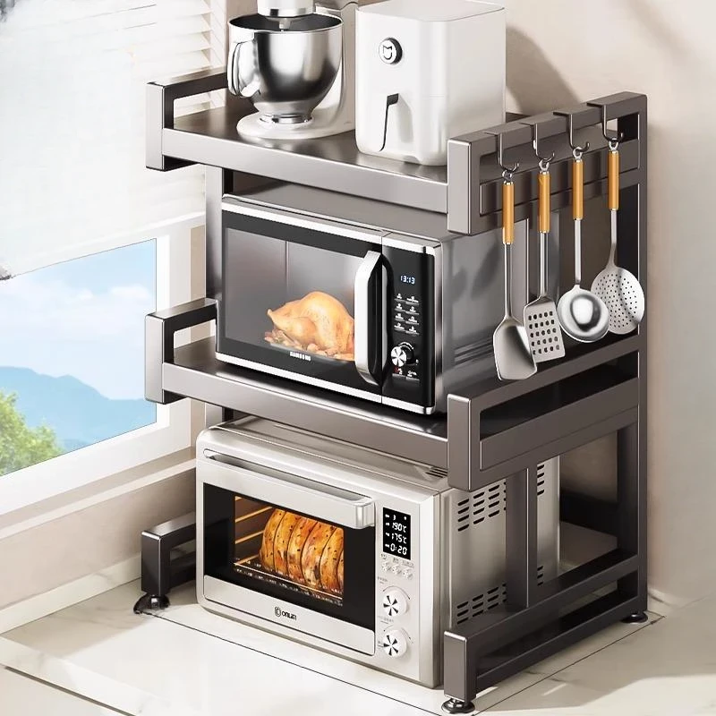 伸缩微波炉置物架厨房家用多功能电饭煲支架台面电器烤箱收纳架