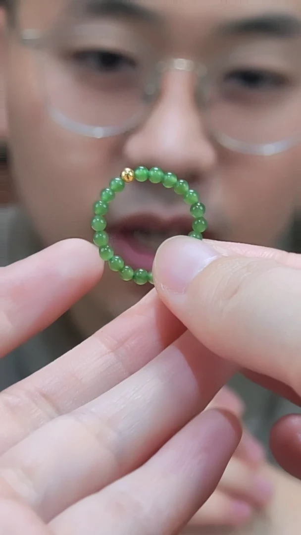 和田玉戒圈18K金镶嵌18K金碧玉戒圈ZD