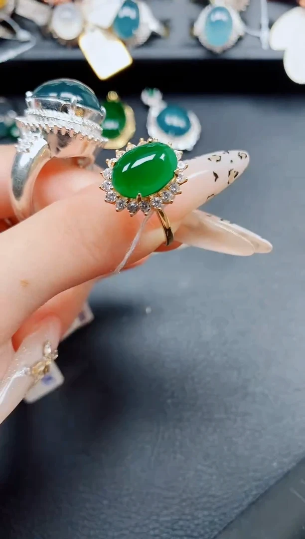 银S925镶嵌戒指翡翠翡翠