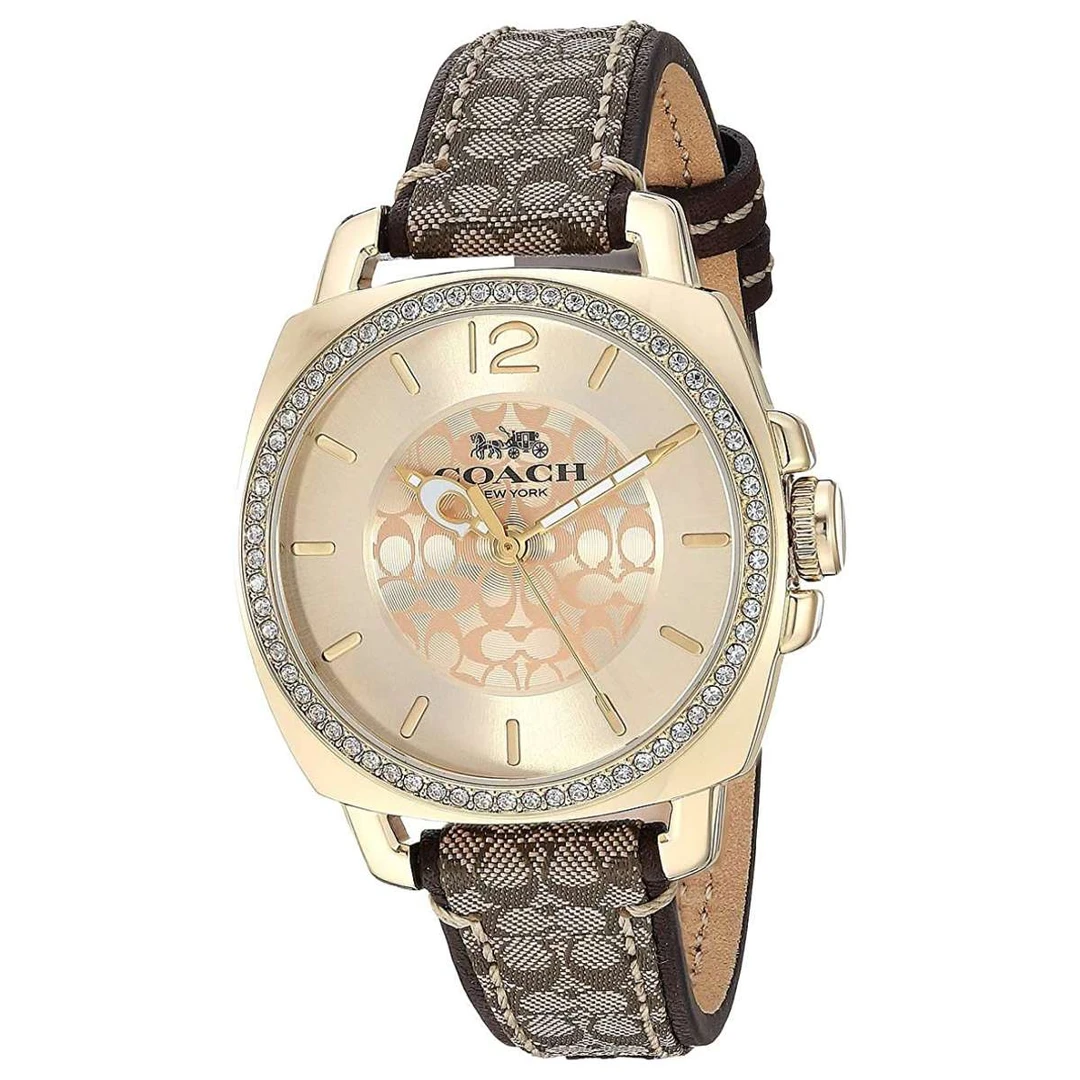 【海外直邮】COACH蔻驰时尚镶钻表盘老花皮带石英手表 14503150