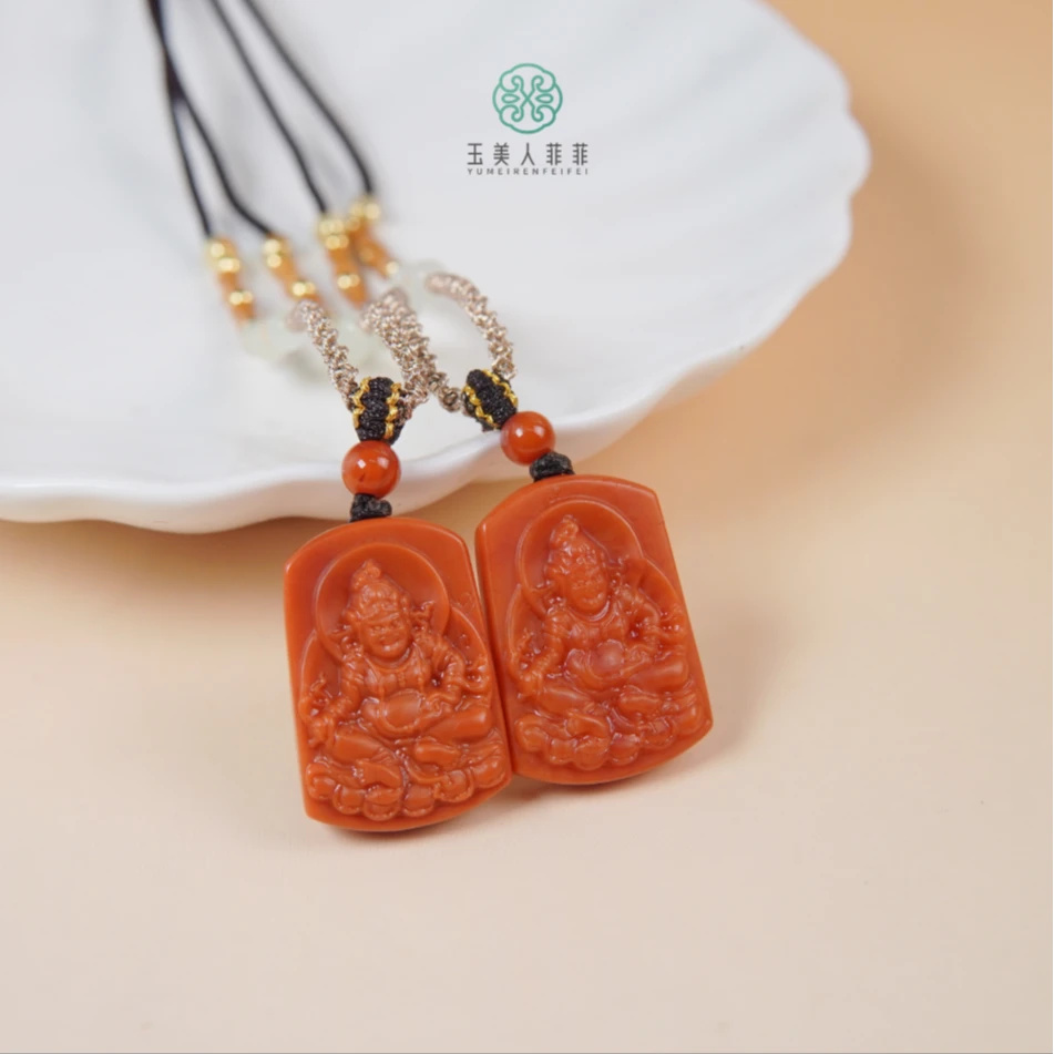 石惑珠宝+南红黄财神吊坠配绳约30*21mm多样性发一/配绳