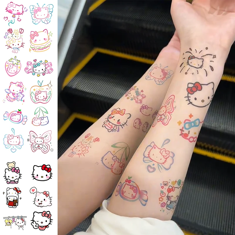 可爱kitty猫纹身贴彩色花臂少女心卡通有趣高颜值防水持久贴纸