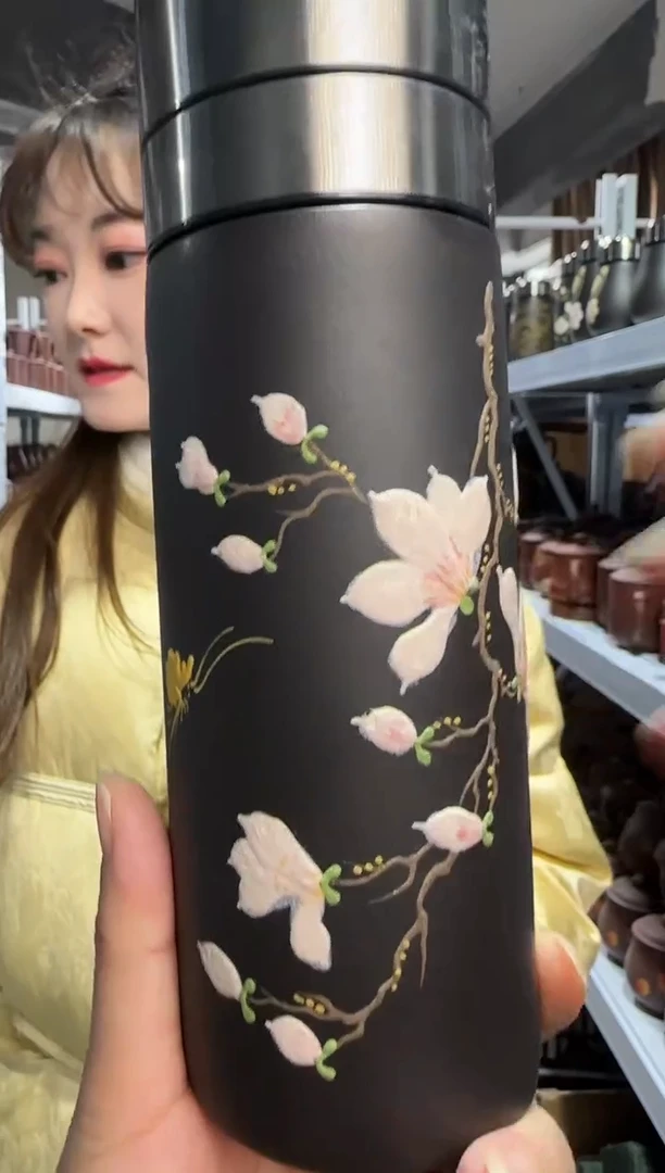 【闪购商品】紫砂盖杯紫砂盖杯直筒石黄牡丹