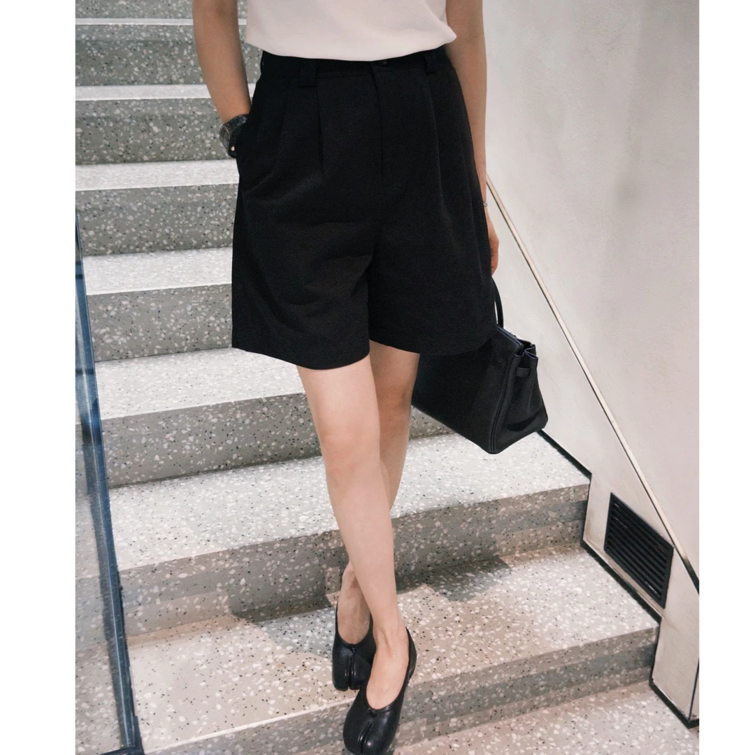 syna希娜 文艺风纯色百搭A版高腰五分裤