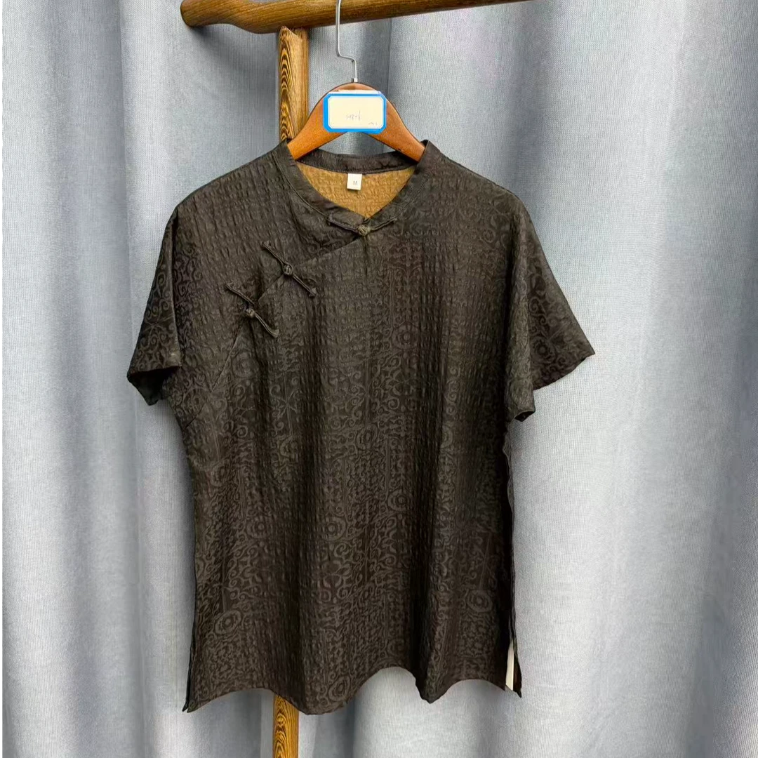 2025夏季新款时尚简约新中式桑蚕丝香云纱奥黛提花上衣女H806