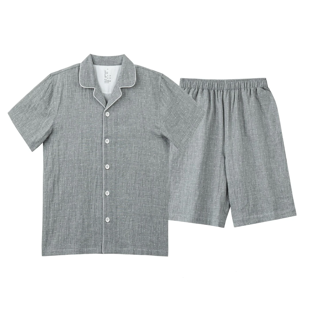 男【短袖+短裤】 100%全棉双层纱门店在售波点系列带口袋