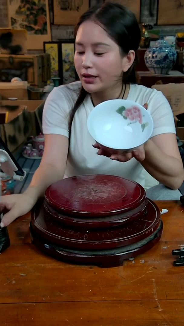 摆件景德镇陶瓷摆件芙蓉花米饭碗