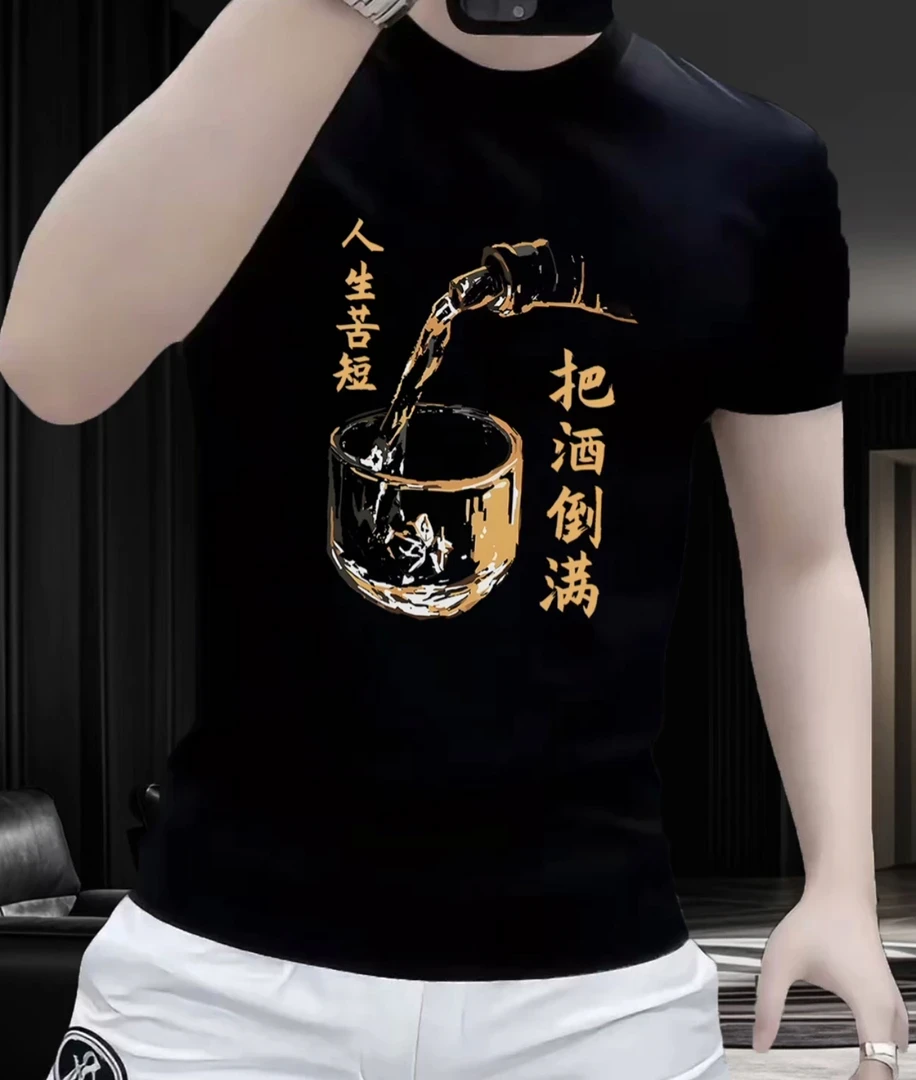 男士短袖T恤爆款2025夏季新款纯棉潮牌痞帅大码印花休闲圆领上衣