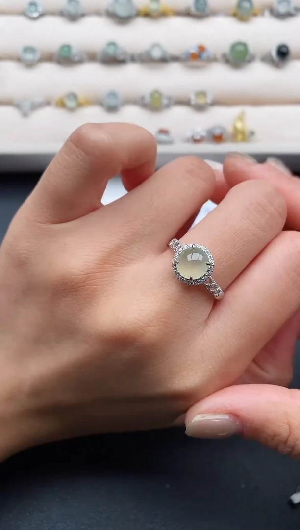 银S925镶嵌戒指翡翠22222222+4