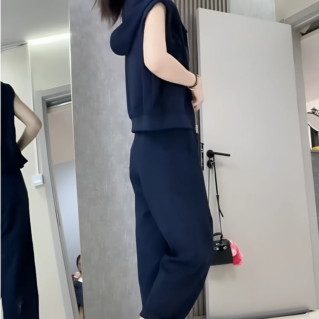 韩系休闲洋气百搭休闲2025早秋连帽拉链马甲外套卫裤套装