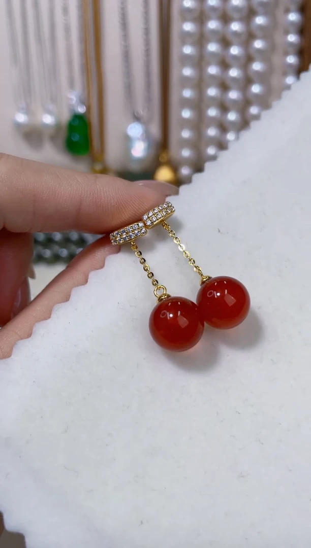 银S925镶嵌耳钉玛瑙/玉髓耳饰